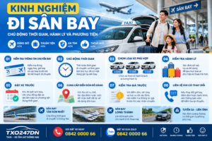 Kinh nghiệm đi sân bay: chuẩn bị giờ bay, chọn Taxi, kiểm tra hành lý, thời gian xuất phát, giá chuyến và đặt xe trước cùng TXO247DN.